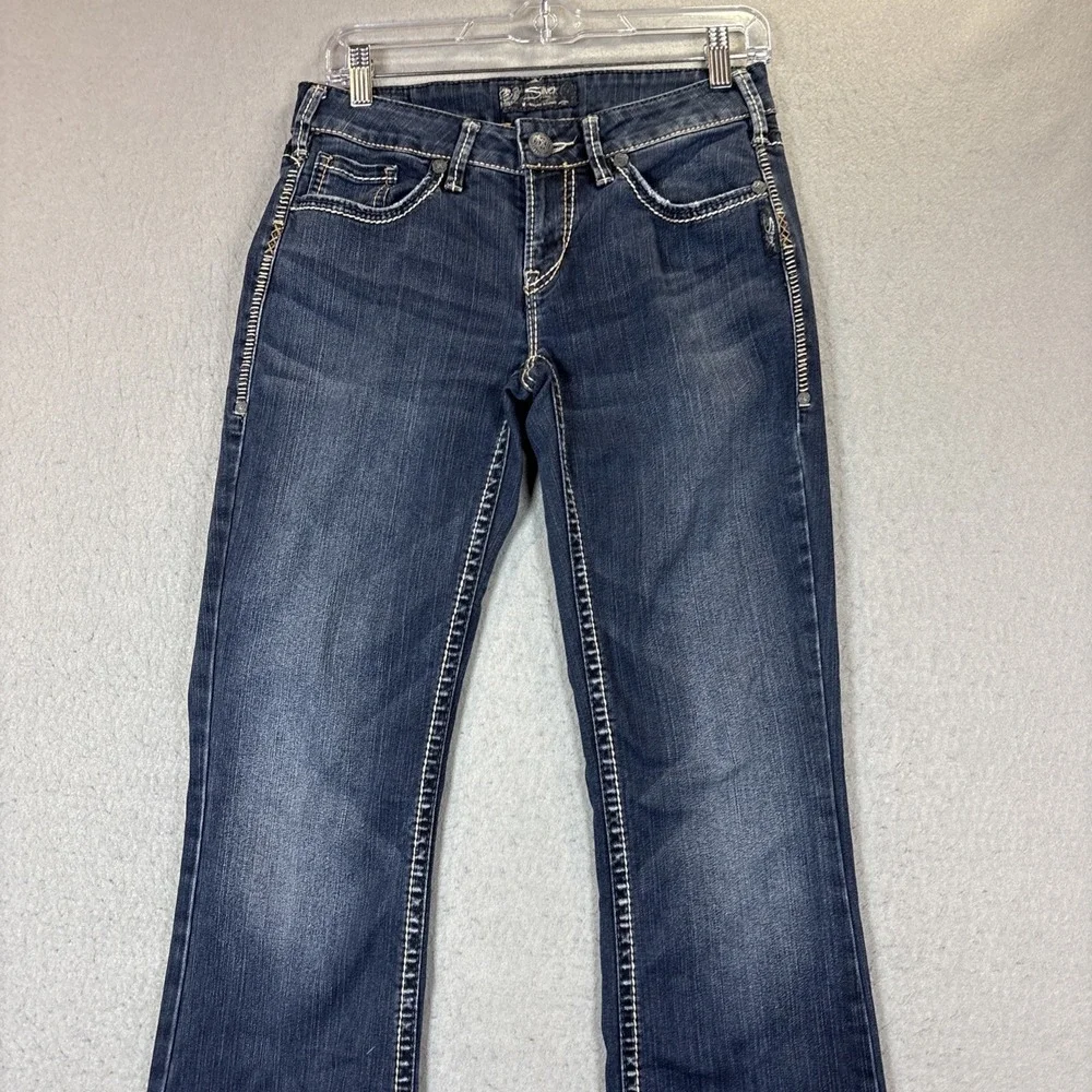 Silver Jeans Co Aiko Bootcut Jeans Womens 28x35 Dark Wash Blue Contrast Stitch